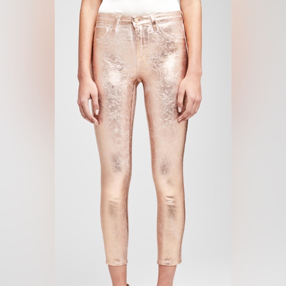 L’AGENCE Margot rose gold skinny high rise metallic pants size 24 - Picture 3 of 17